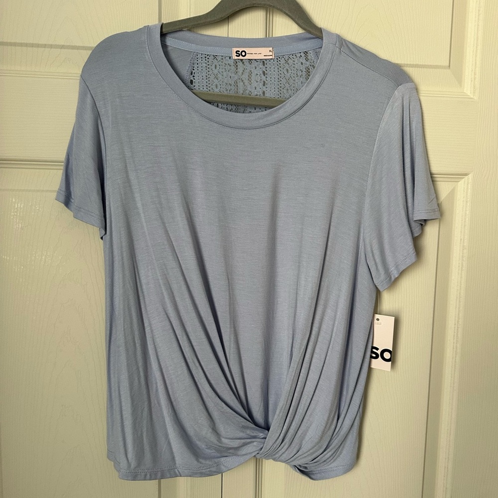 SO Pale Blue Twist-Front Short Sleeve Tee